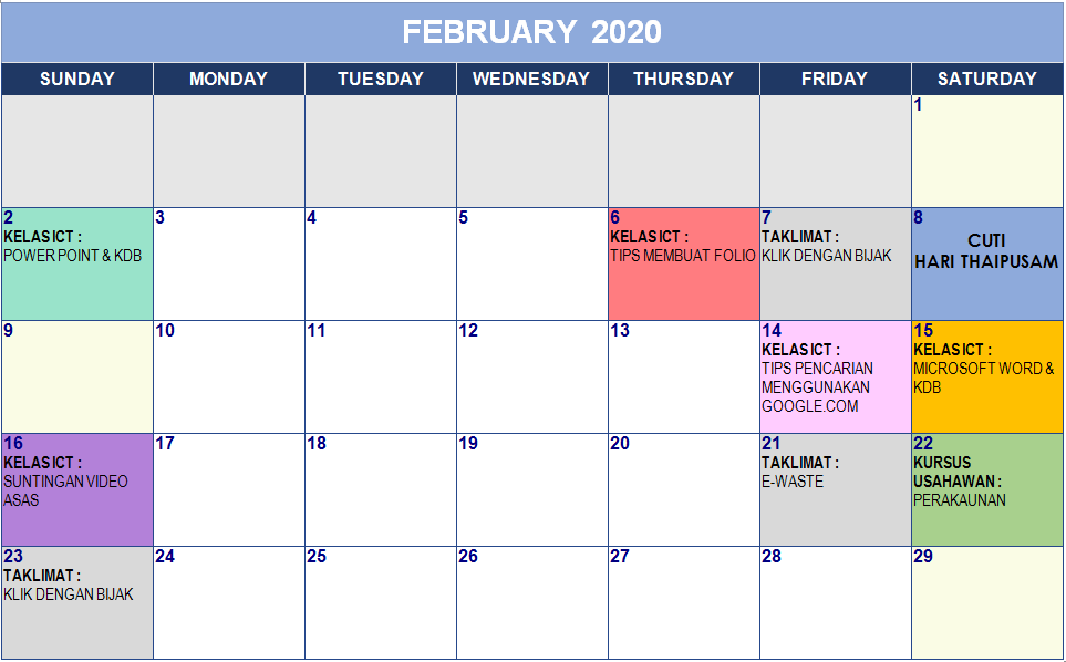 Kalendar 2 Feb 2020